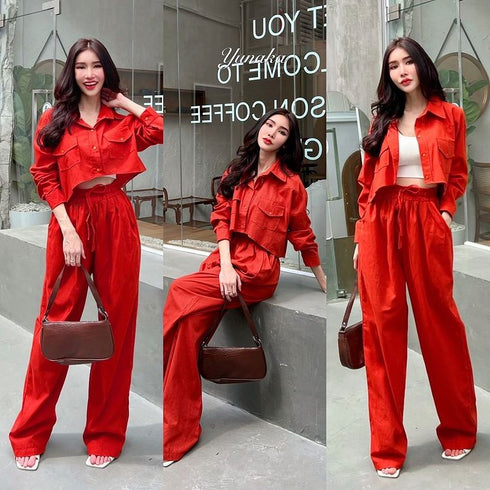 Long Sleeve Button Shirt with Trouser